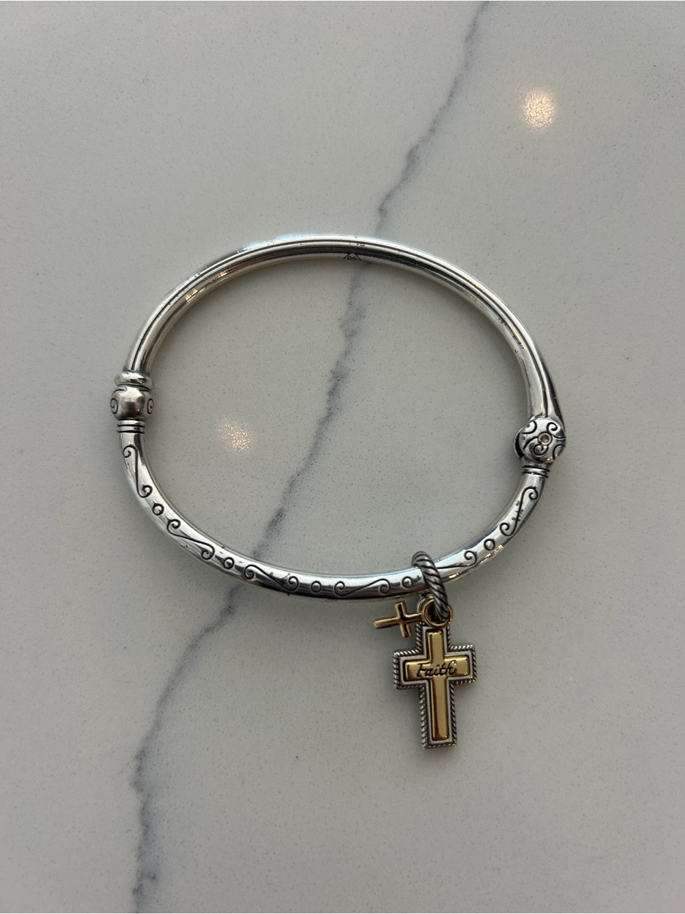 Brighton Silver Bangle with Gold-Tone Cross Charm